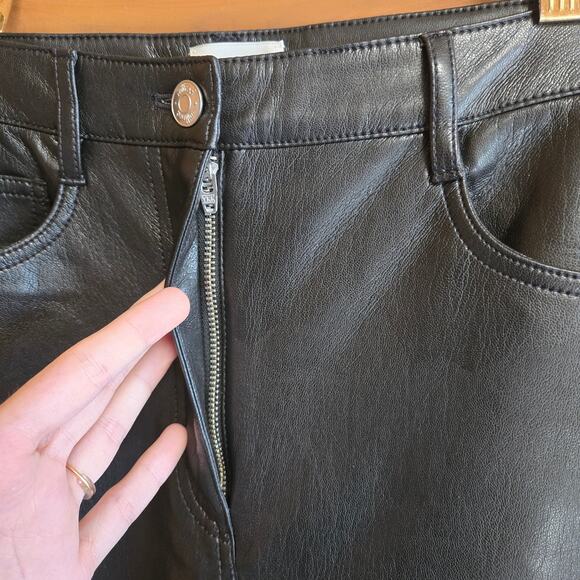Aritzia Wilfred Melina High Waist Vegan Leather Black Straight Leg Trouser Pant - Picture 5 of 6